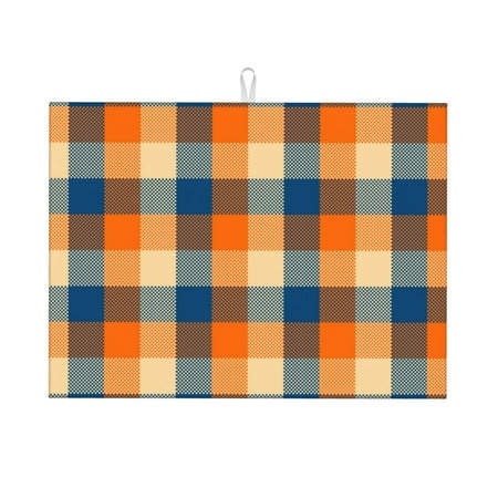 

Coaee Warm Orange Plaid for Kitchen Drying Mat Dish Drying Mats for Kitchen Counter Foldable Water-Absorbent Suitable for Draining Racks