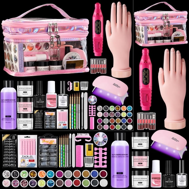 Kit de uñas Deciniee set acrílico con lámpara UV y mano de práctica