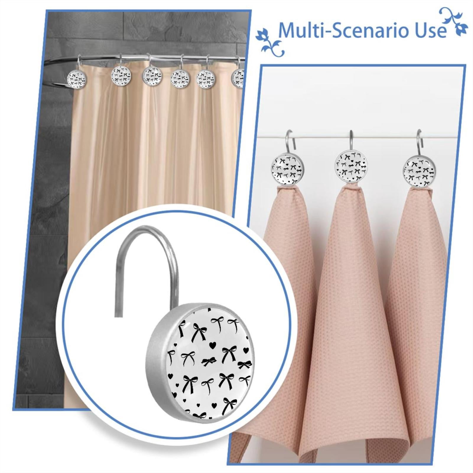 HemaKayy 12 Pcs Shower Curtain Hooks Bathroom Decorative Accessories Black Love Bow