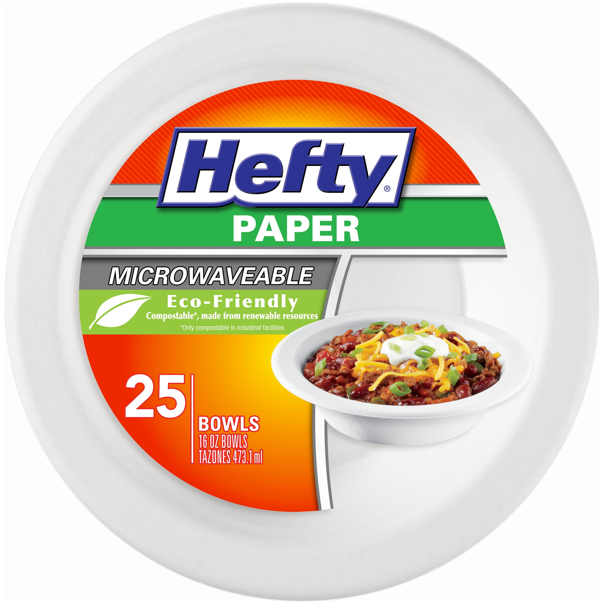 Hefty Microwavable Paper Bowls, 16 Oz, 25 Count