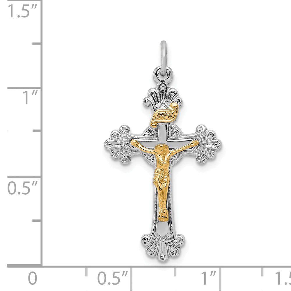 Diamond2Deal 925 Sterling Silver Rhodium-Plated 18k Gold-Plated INRI Crucifix Pendant for Women 