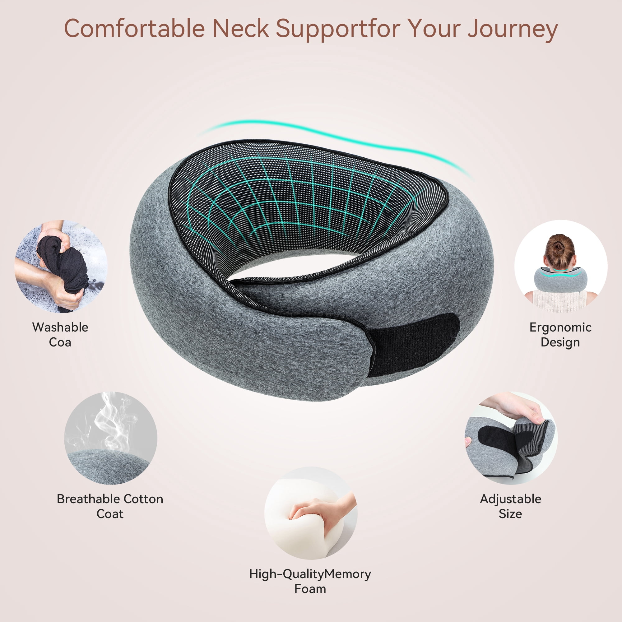 PERRYHOME Travel Pillows,2025 New Neck Pillow Airplane,Travel Neck Pillow Memory Foam Lightweight Pillows for Traveling for Sleeping on Airplanes,Offices and Cars(Gray)