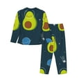 thumbnail image 2 of Kll Avocado In Space Print Women'S Long Sleeve Pajamas With Pants Sleepwear Loungewear 2 Set-Medium, 2 of 9