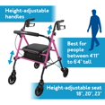 thumbnail image 3 of Carex Step N Rest Aluminum Rollator Walker With Seat, Pink, 14 Pound Carex Health Brands NA, 3 of 5