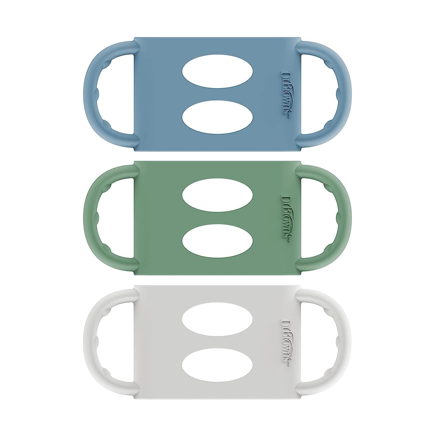 Dr. Brown's Wide-neck Baby Bottle Handles, 100% Silicone, Blue/Green/Gray, 3-Pack