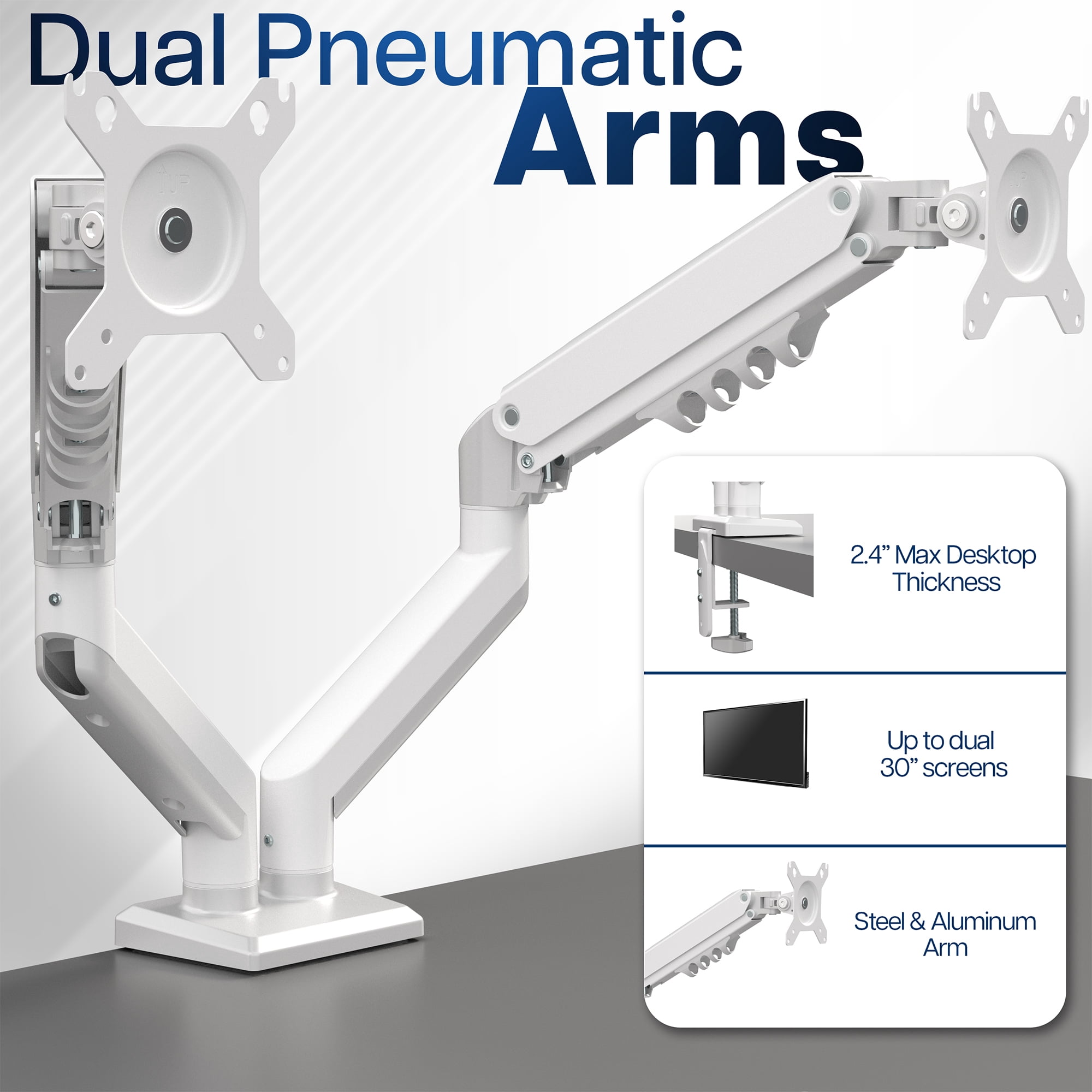 VIVO White Dual 13" to 30" Computer Monitor Counterbalance Desk Mount Stand