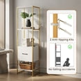 thumbnail image 6 of Demi Bonn Bookshelves and Organizer Open Display Storage Shelves with Storage Drawer, 5-Tier Narrow Bookcase Home Decor Furniture for Living Room, White, 6 of 8
