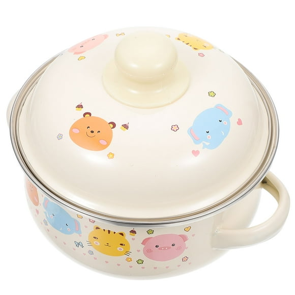 1pc Lovely Pattern Enamel Pot Practical Cooking Pot Household Soup Pot Milk Pot