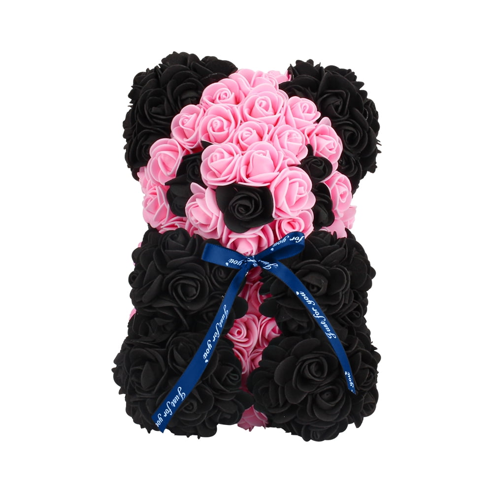Private Jungle Pink Panda Rose Bear Forever Handmade Artificial Rose Flower Bear Best Gift for Valentines Day,Anniversary,Birthdays,Bridal Showers 10 inch Bear