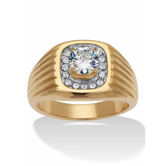 PalmBeach Jewelry Men's 1.25 TCW Round Cubic Zirconia Gold Ion-Plated Stainless Steel Dome Ring