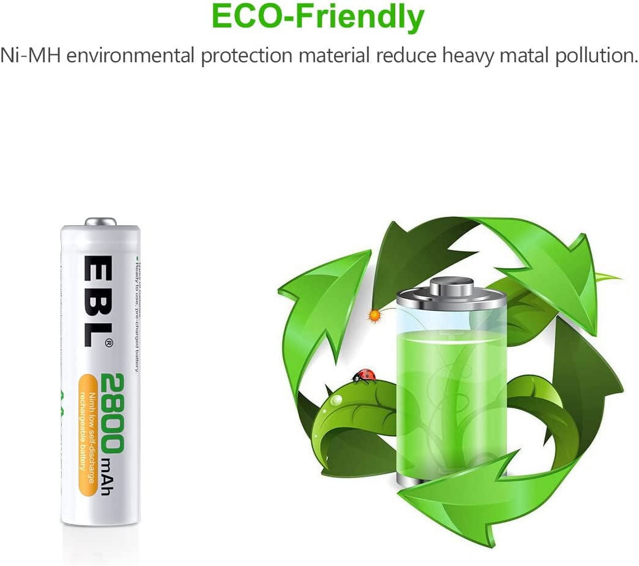 EBL Rechargeable AA Batteries with LCD Battery Charger, 12 Pack of 2800mAh Ni-MH AA Rechargeable Battery and Smart Battery Charger