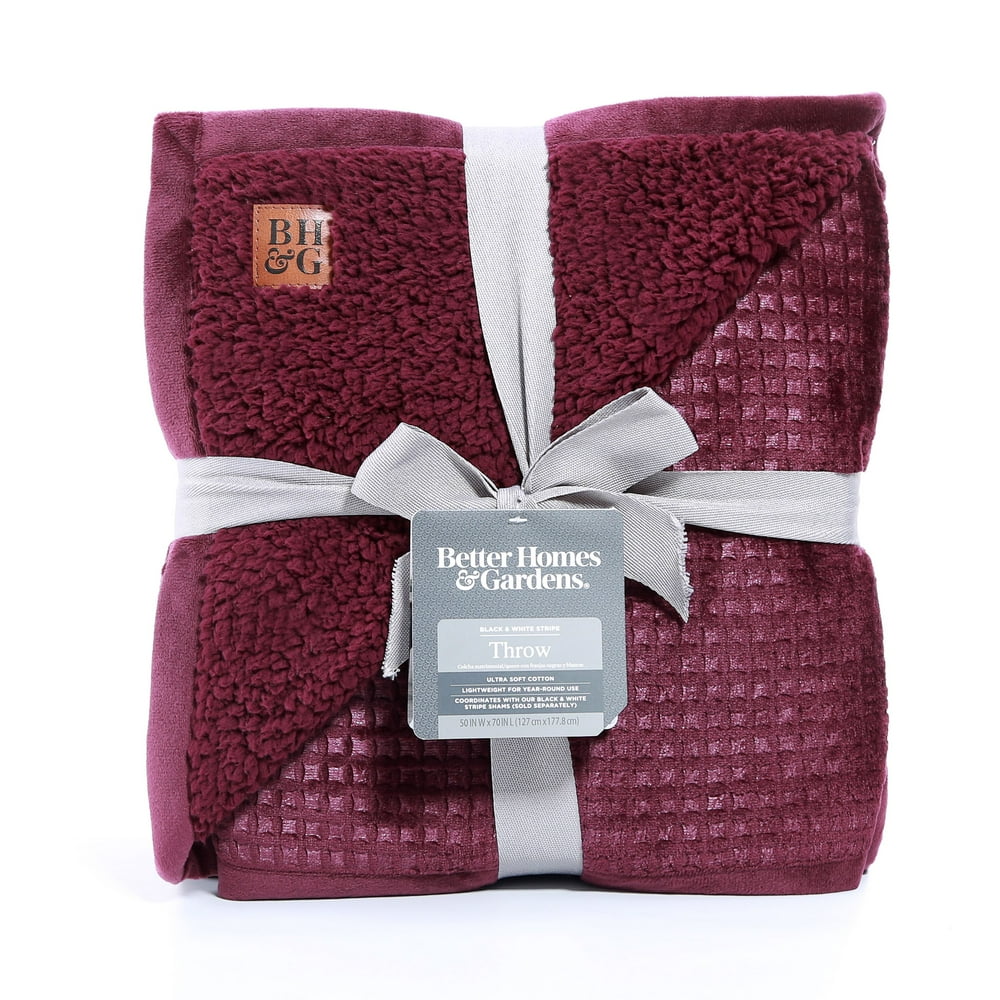 Better Homes & Gardens Oversized Sherpa Throw Burgundy Waffle