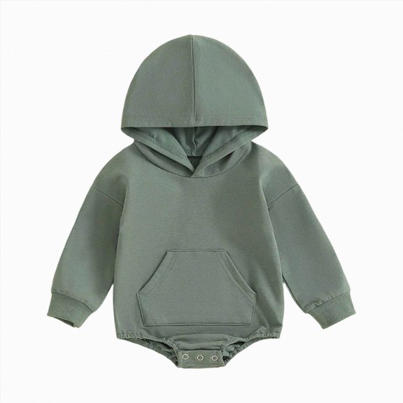 mgoYE Baby Boys Girls Bubble Romper Solid Jumpsuit Hoodie Fall Winter Clothes with Pockets(Green,12-18 Months)