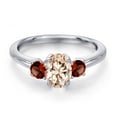 thumbnail image 3 of Gem Stone King 925 Sterling Silver Peach Morganite and Red Garnet Engagement Ring for Women | 1.05 Cttw | Oval 7X5MM | Gemstone October Birthstone | Size 6, 3 of 6