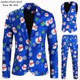 thumbnail image 1 of Conjunto de 3 piezas de traje con chaleco y pantalón con estampado digital navideño, 1 of 6