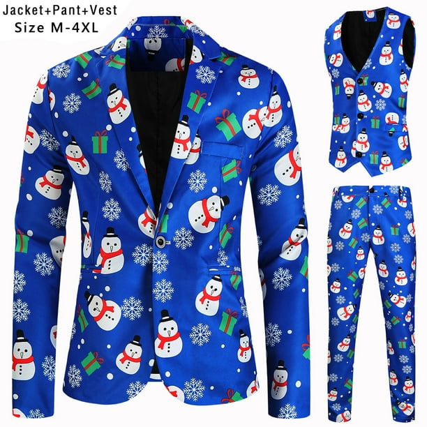 Conjunto de 3 piezas de traje con chaleco y pantalón con estampado digital navideño