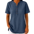 thumbnail image 3 of BRGZLK Short Sleeve Shirt For Women Stand Collar Button Henley Casual Denim Loose Fit Breathable Comfortable Active Summer Commute Weekend, 3 of 7