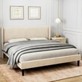 thumbnail image 3 of Upholstered Bed Frame King with Wingback headboard, Platform Bed Frame with Headboard, Wood Slats Support, Noise Free, Beige, 3 of 7