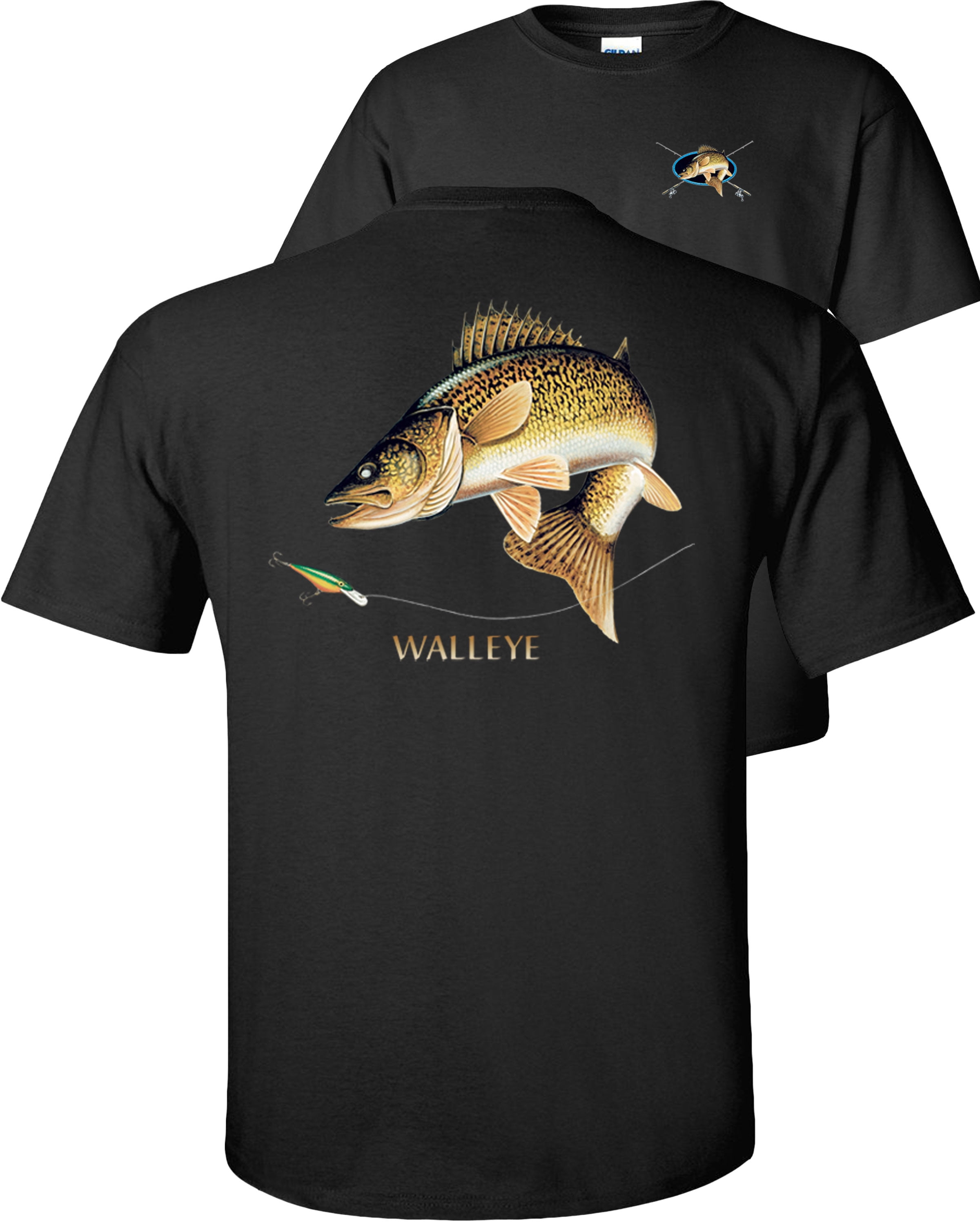 Fair Game Walleye Fishing T-Shirt, combination profile, Fishing Graphic  Tee-Black-3x