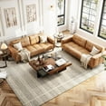 thumbnail image 4 of Garvee 83 Inch Faux Leather 3-Seater Sofa Couch with Spring Cushions, Deep Seats, and Removable Back Cushions, Modern Sofa for Living Room, Bedroom, Apartment, or Office, Brown, 4 of 7
