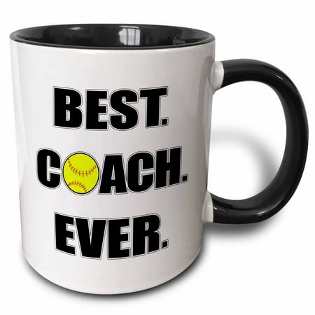 3dRose Softball Best Coach Ever - Two Tone Black Mug, (Best Softball Pitcher Ever)