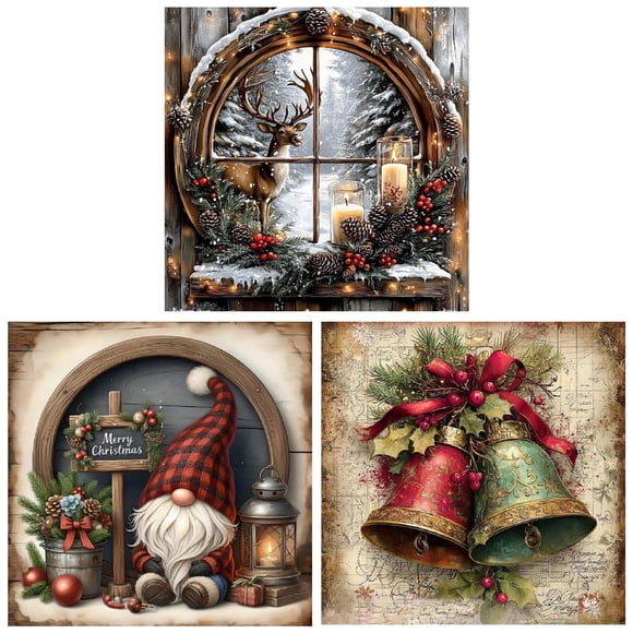 Art Craft Kit Tiwabb, paquete de 3 pinturas navideñas con diamantes, 30 x 30 cm
