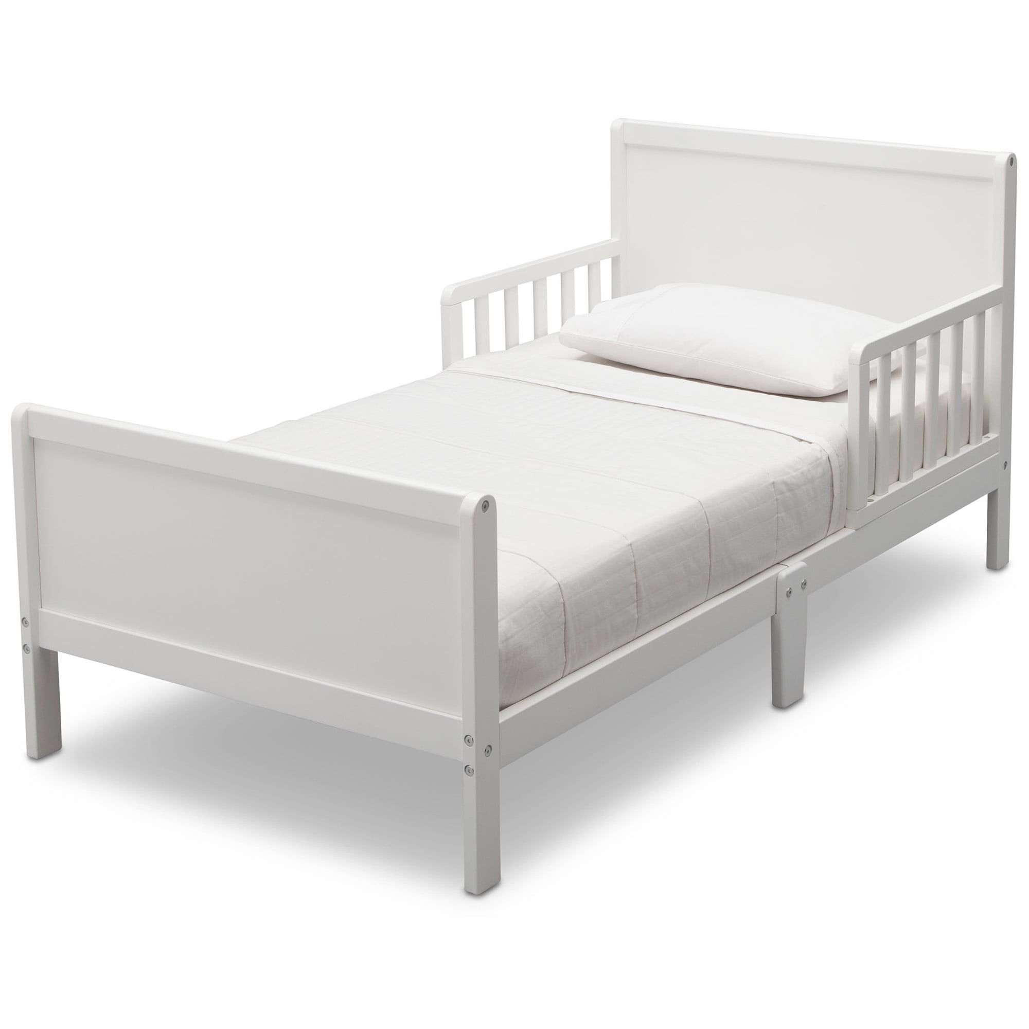 Delta Children Epic Wood Toddler Bed with Attached Guardrails, Bianca White