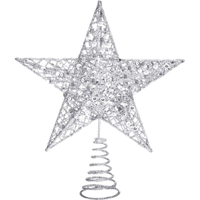 Alambre de hierro plateado Blulu Star para adorno para árbol de Navidad, 25 cm/10 pulgadas