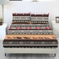 COEQINE Full Sheet Set Soft Stretchy Bedding Sheet Set 3 Pieces Deep Pocket Holiday Bedding Set with All Around Elastic Snug Fit Bottom Bedsheet, American Tribal Running Horse Gray
