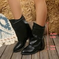 thumbnail image 2 of Womens Pointed Toe Mid Calf Boots Heel Fold Over Boots Pull On Non Fashion Boots Dress Tall Boots for Women(Color:Black,Size:8), 2 of 9