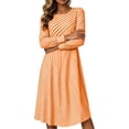 thumbnail image 4 of YuXingFu 100% Cotton Dresses Maxi Crew Neck Plus Size Womens Dress Long Sleeve Pleated Long Casual Summer Orange XL, 4 of 7