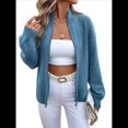 thumbnail image 2 of Cárdigan de Larga con Cremallera para Mujer, Suéter de Cuello Redondo, Chaqueta de Punto con Cremallera. Azul M, 2 of 10