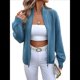 thumbnail image 2 of Cárdigan de Larga con Cremallera para Mujer, Suéter de Cuello Redondo, Chaqueta de Punto con Cremallera. Azul M, 2 of 10