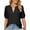 #1 Black, variant on Women Blouses Puff Sleeve T Shirts Casual Eyelets Pattern Summer Tops Loose V Neck Tee Fashion Solid Color Green Size S