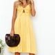 thumbnail image 4 of Vestidos De Mujer Amarillo Verano Pajarita Con Cuello En V Correa De Espagueti Una Línea Vestido Sin Espalda,S, 4 of 6