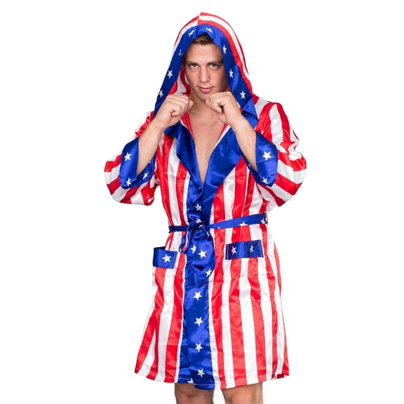 Adult Satin American Flag Halloween Boxing Costume Robe Boxer Cosplay with Hood