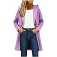 thumbnail image 2 of Ecqkame Women's Wool Trench Coats Casual Winter Daily Loose Coat Medium Length Hooded Button Long Sleeved Peacoat Purple M, 2 of 9