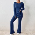 thumbnail image 2 of Diufon Womens Knit Sets Round Neck Long Sleeve Side Hem Split Sweaters Solid Color Trousers, 2 of 7