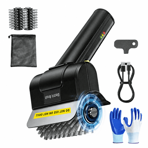 iFaveorr Rechargeable Electric BBQ Grill Brush 1100RPM 304 Stainless Steel Cleaner with Safety Lock Splash Guard, 120Mins Battery & Full Accessories for Gas Charcoal Smoker Grills