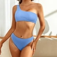 thumbnail image 4 of Womens Two Piece Swimsuits One Shoulder Ribbed Bathing Suit Solid Color Bikini Swimwear, 4 of 8
