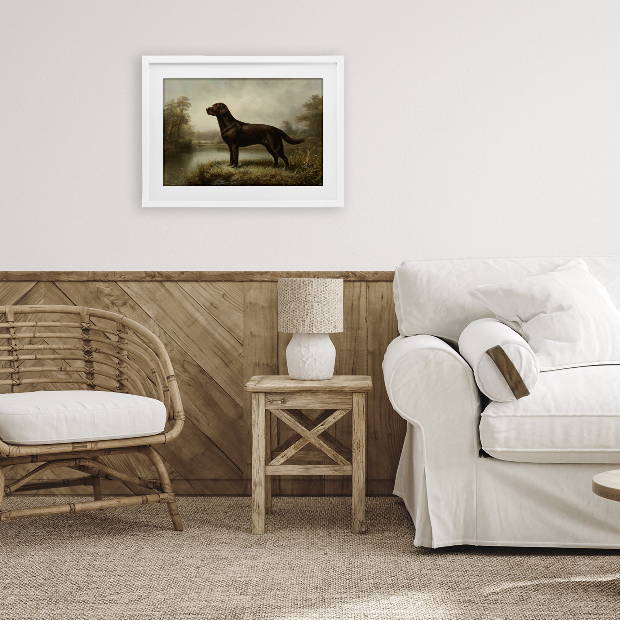 Stupell Industries On Alert Chocolate Lab White Framed Print Under Glass, design by Petal Prints Design