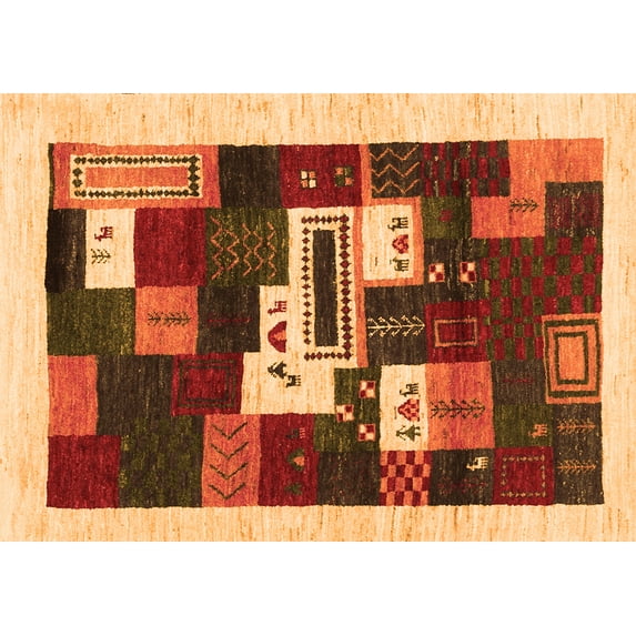 Ahgly Company Indoor Rectangle Abstract Orange Contemporary Area Rugs, 2' x 3'