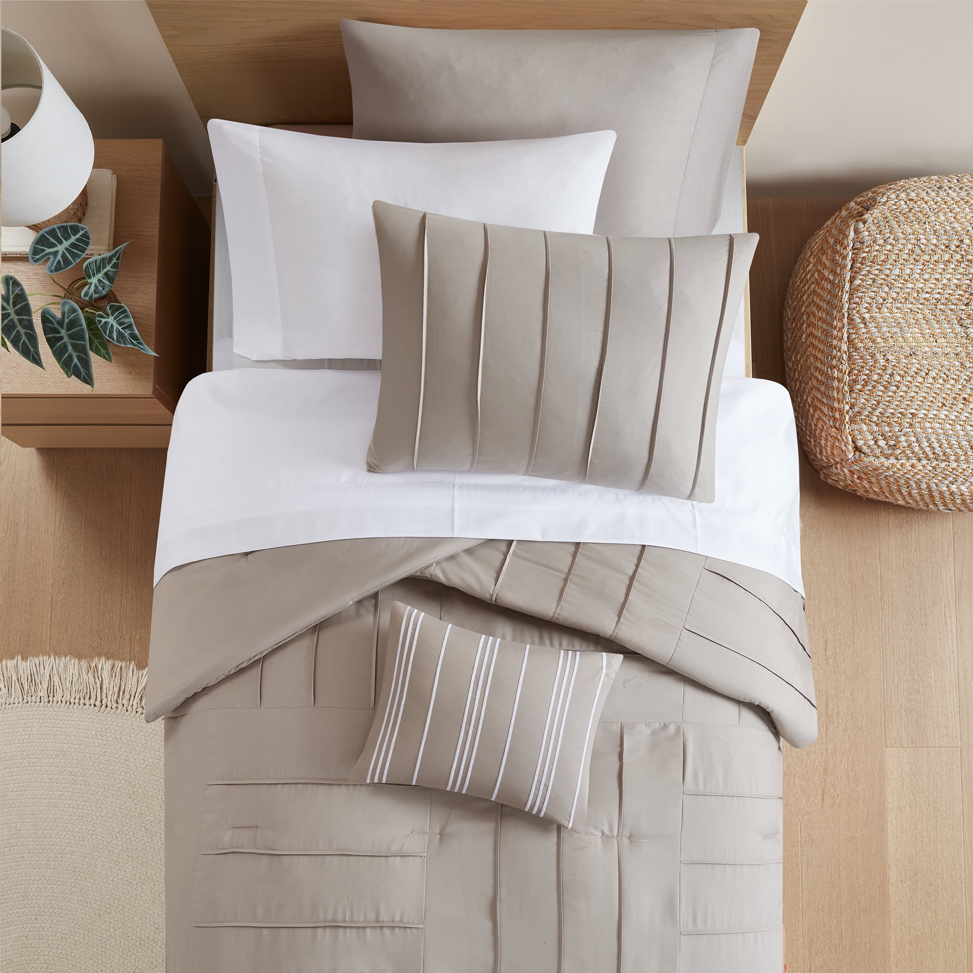 Mainstays 8-Piece Bed-in-a-Bag Comforter Set with Sheets, Twin/Twin-XL, Stone Washed Texture
