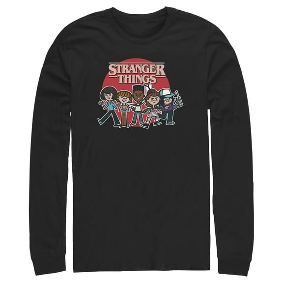 Netflix Men's Stranger Things Cartoon Gang Long Sleeve Shirt Black Large