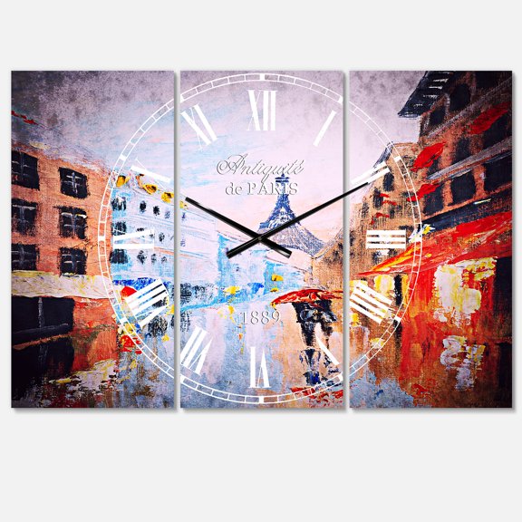 Designart 'Couple Walking in Paris' Mediterranean Wall Clock