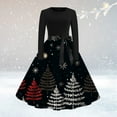 thumbnail image 2 of IROINNID Christmas Dresses for Women Round Neck Long Sleeve Patchwork Merry Christmas Printed Holiday A-Line Dress,Black, 2 of 3