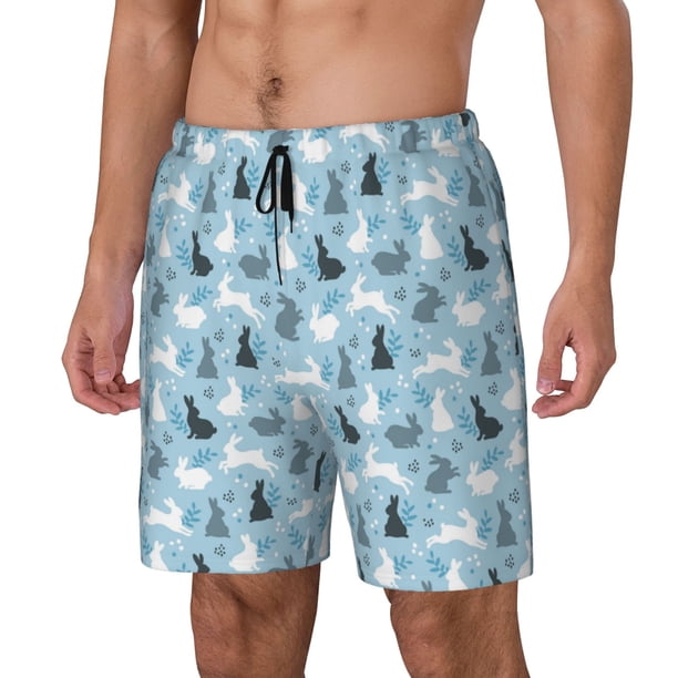 Balery Black White Gray Rabbit Bañador para hombre, shorts de playa de secado rápido con entrepierna y forro de compresión-X-Large