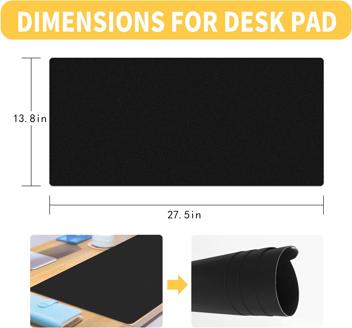 MAKUANG PVC Material Writable and Erasable Desk Mat, 27.5" x 13.8" Waterproof Large Desktop Mouse Pad,Black