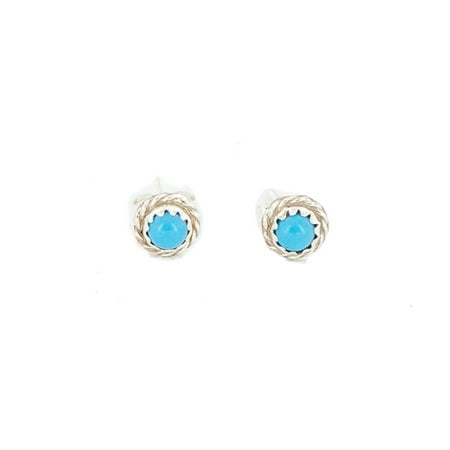 Navajo Turquoise Post - Delicate $80 Retail Tag Authentic Karen McCray Navajo .925 Sterling Silver Natural Turquoise Native American Stud Earrings