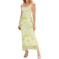 thumbnail image 3 of Women'S Floral Ruched Bodycon Midi Dress Mesh Fishtail Summer Wedding Guest Cocktail Going Out Dresses 2025 Yellow M, 3 of 9